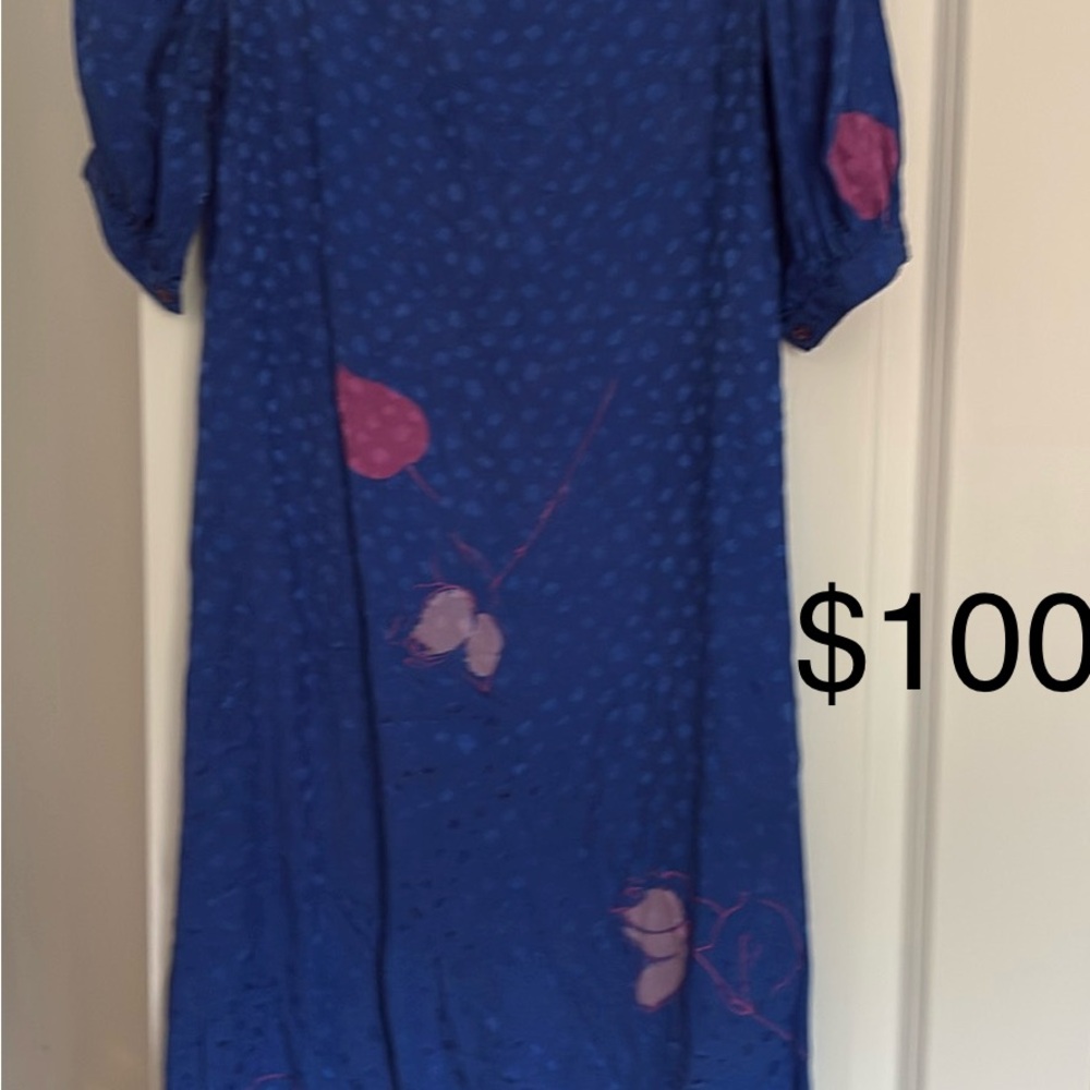 Blue Dress with Pink Floral Accents